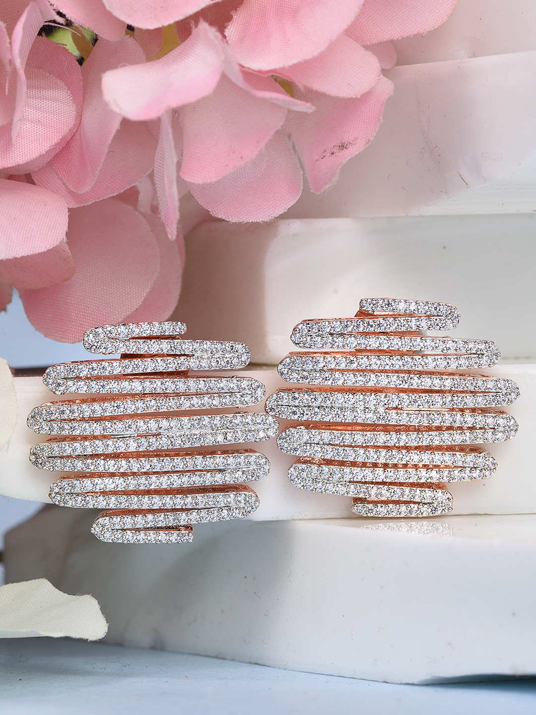 Saraf RS Jewellery White Rose Gold-Plated Handcrafted Contemporary Studs