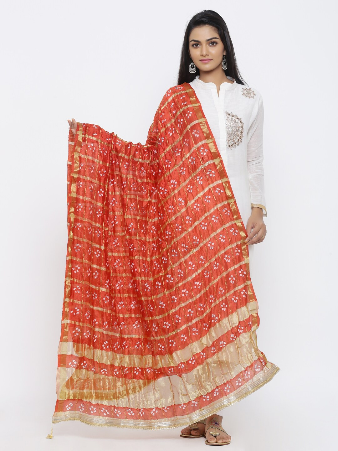SOUNDARYA Rust & Gold-Toned Checked Dupatta