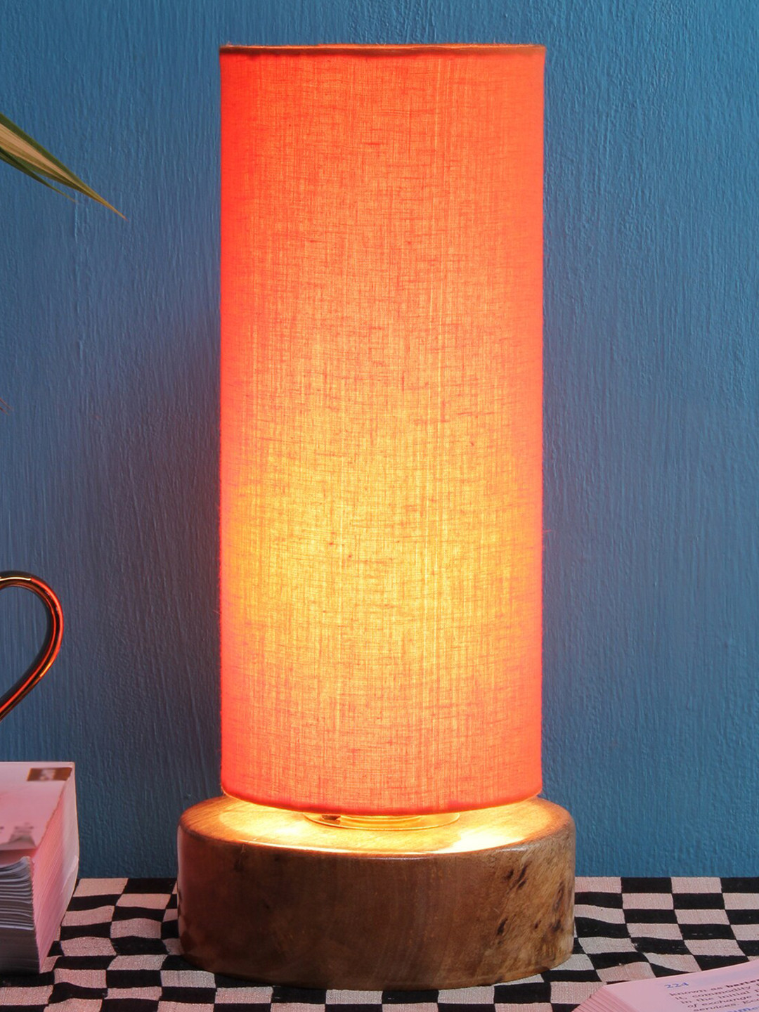 Devansh Orange Solid Traditional Column Table Lamp with Shade