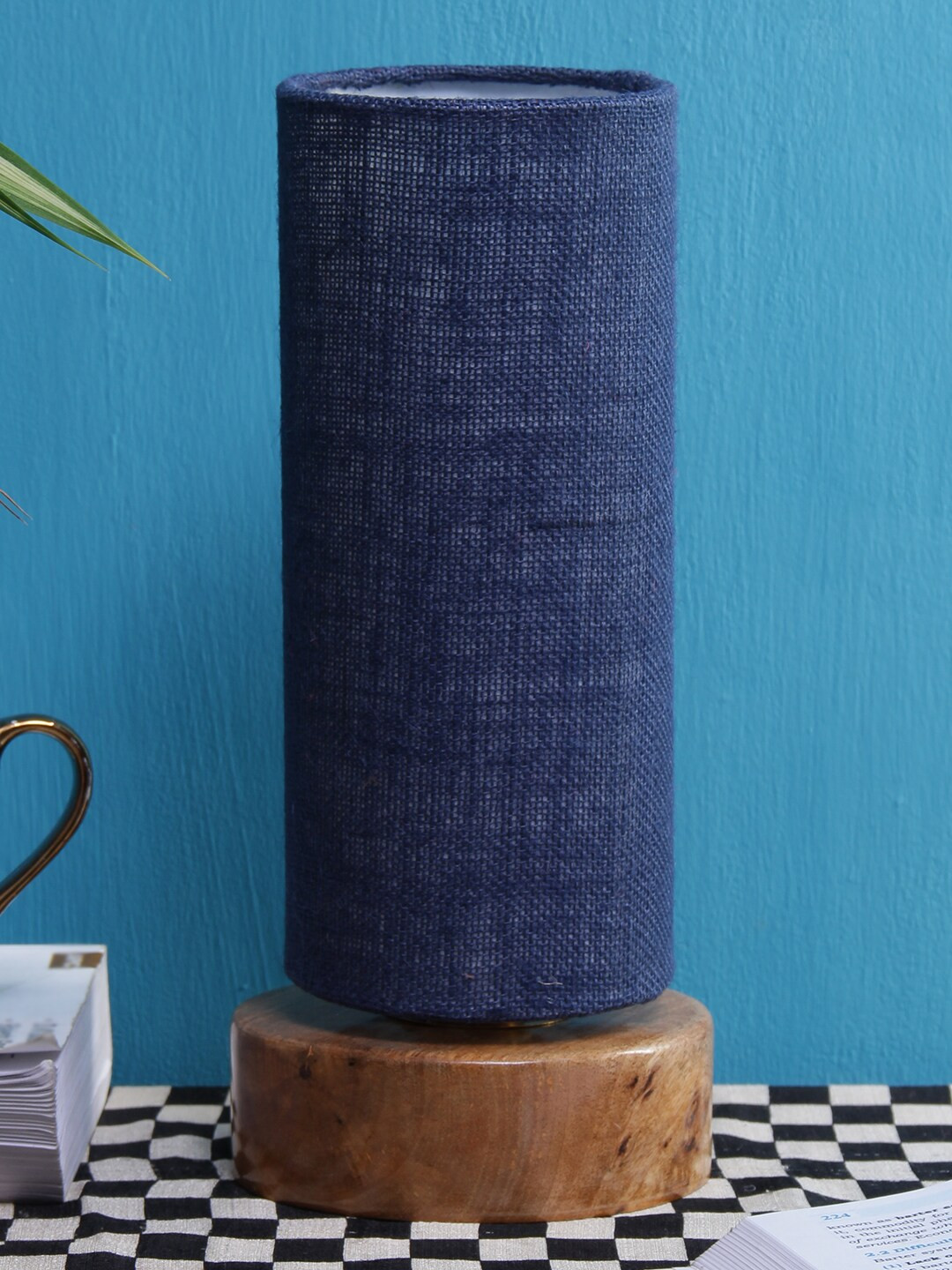 Devansh Blue & Copper-Toned Solid Traditional Column Table Lamp