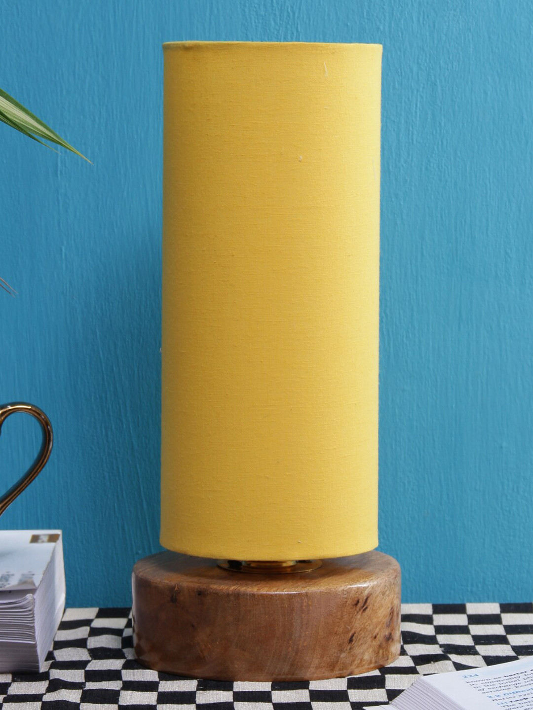 Devansh Yellow Solid Traditional Column Table Lamp with Shade