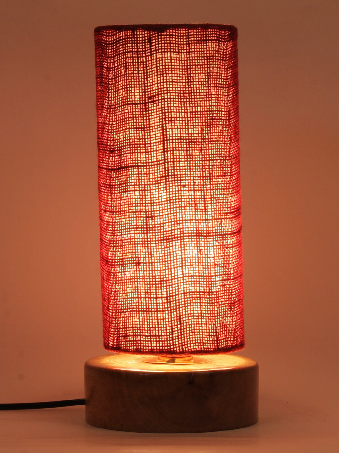 Devansh Maroon & Brown Jute Traditional Column Table Lamp with Shade