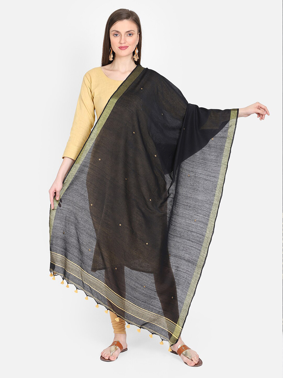 THE WEAVE TRAVELLER Black Solid Dupatta With Buti Work