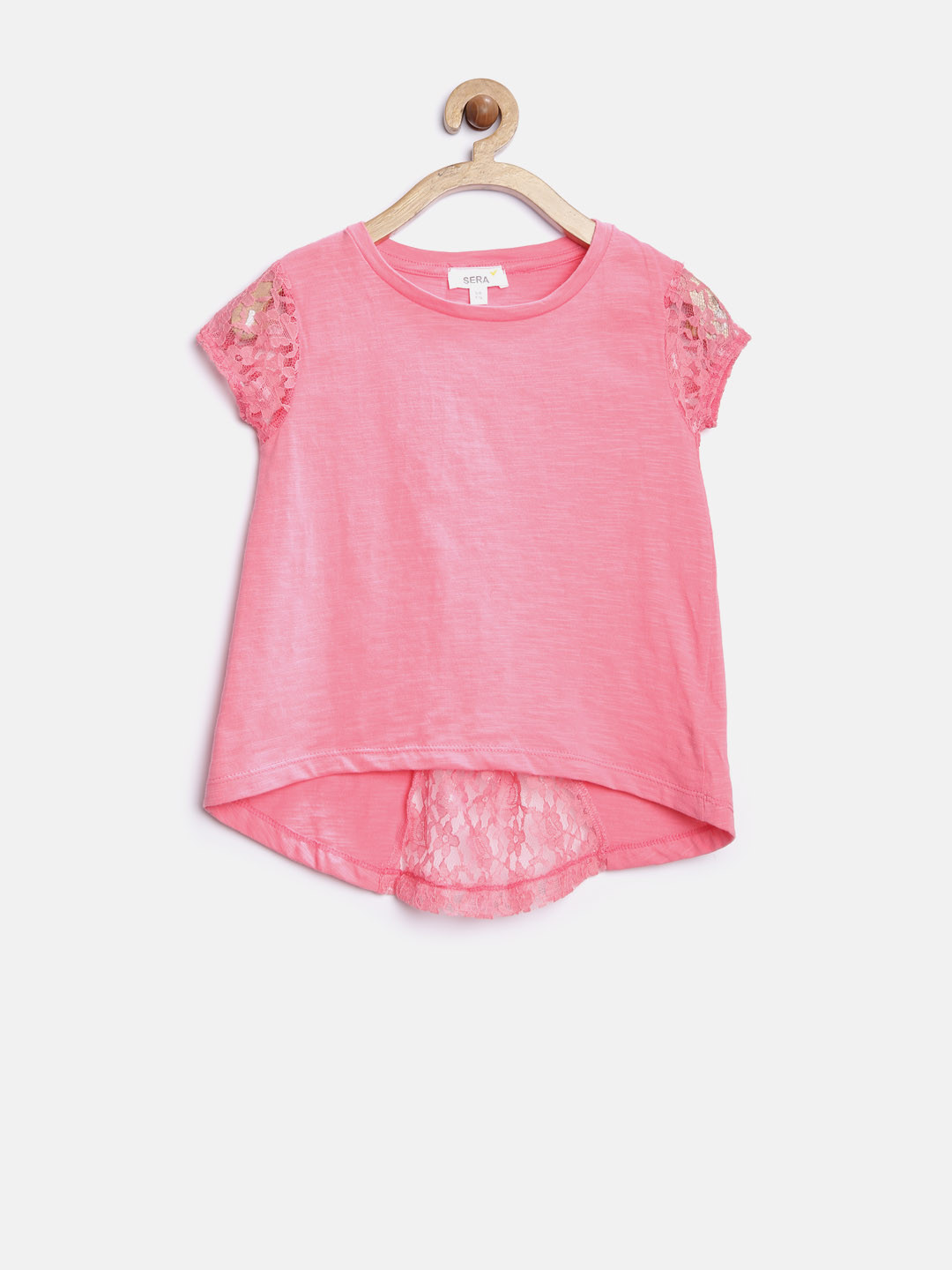 Sera Girls Pink High-Low Lace Top