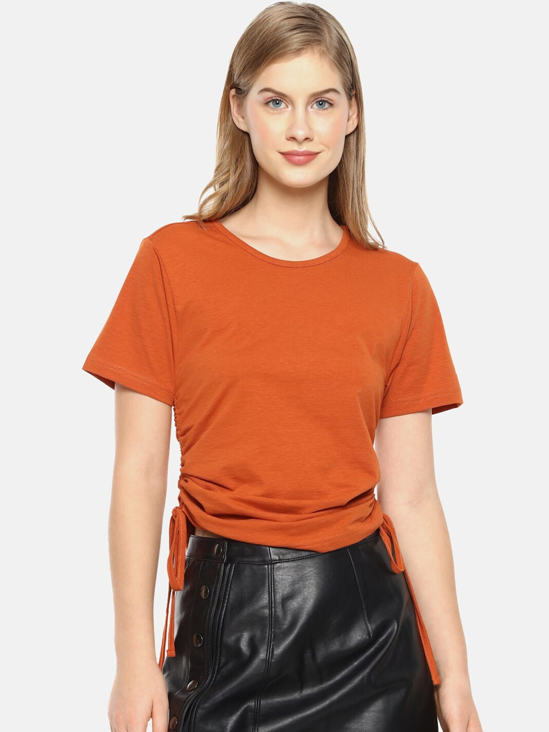 Campus Sutra Orange Pure Cotton Regular Top