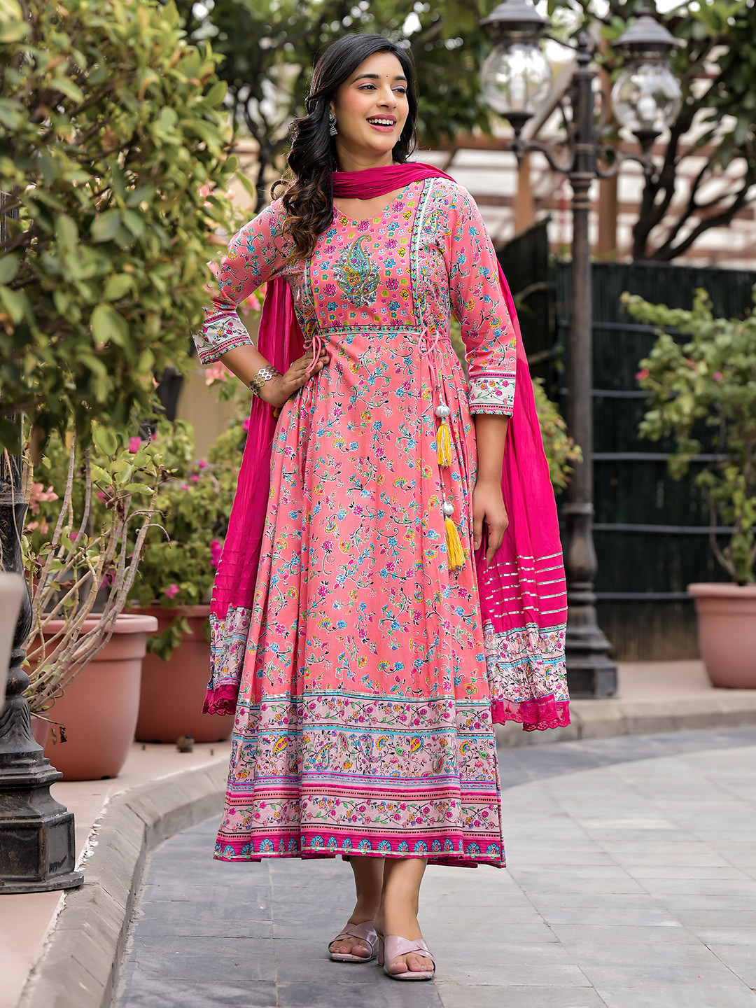 Juniper Ethnic Motifs Cambric Cotton A-Line Maxi Dress