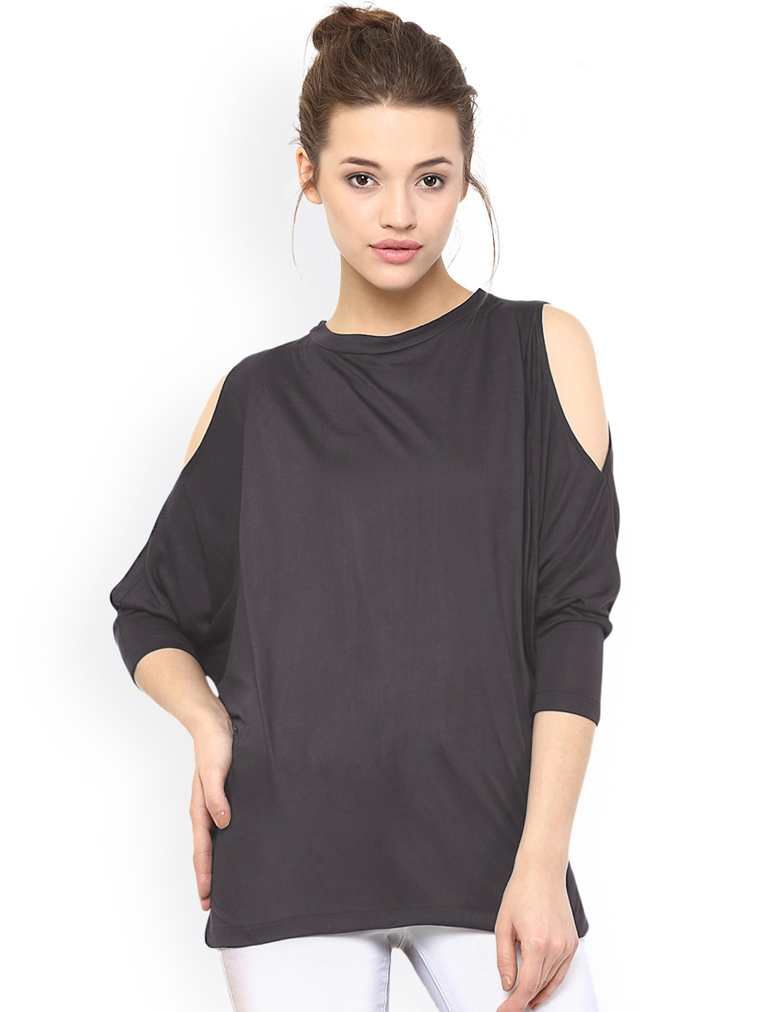 Miss Chase Black Cold Shoulder Polyester Top