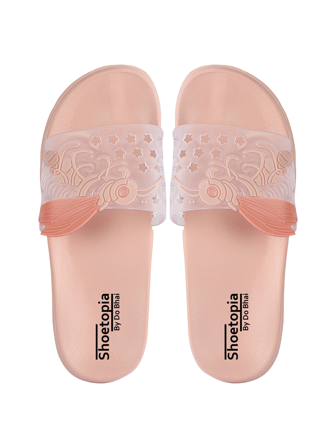 Shoetopia Girls Transparent   Pink Self Design Sliders
