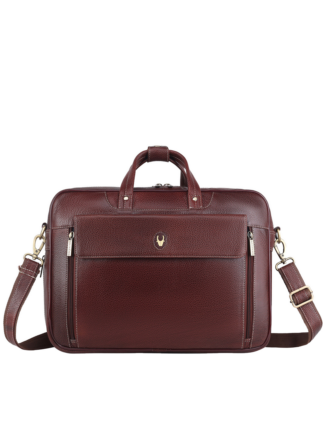 WildHorn Men Maroon Textured Genuine Leather 15 Inch Laptop Bag