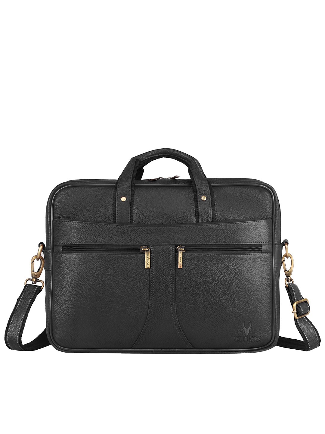 WildHorn Textured Leather Structured Detachable Strap Laptop Bag - 15 Inches