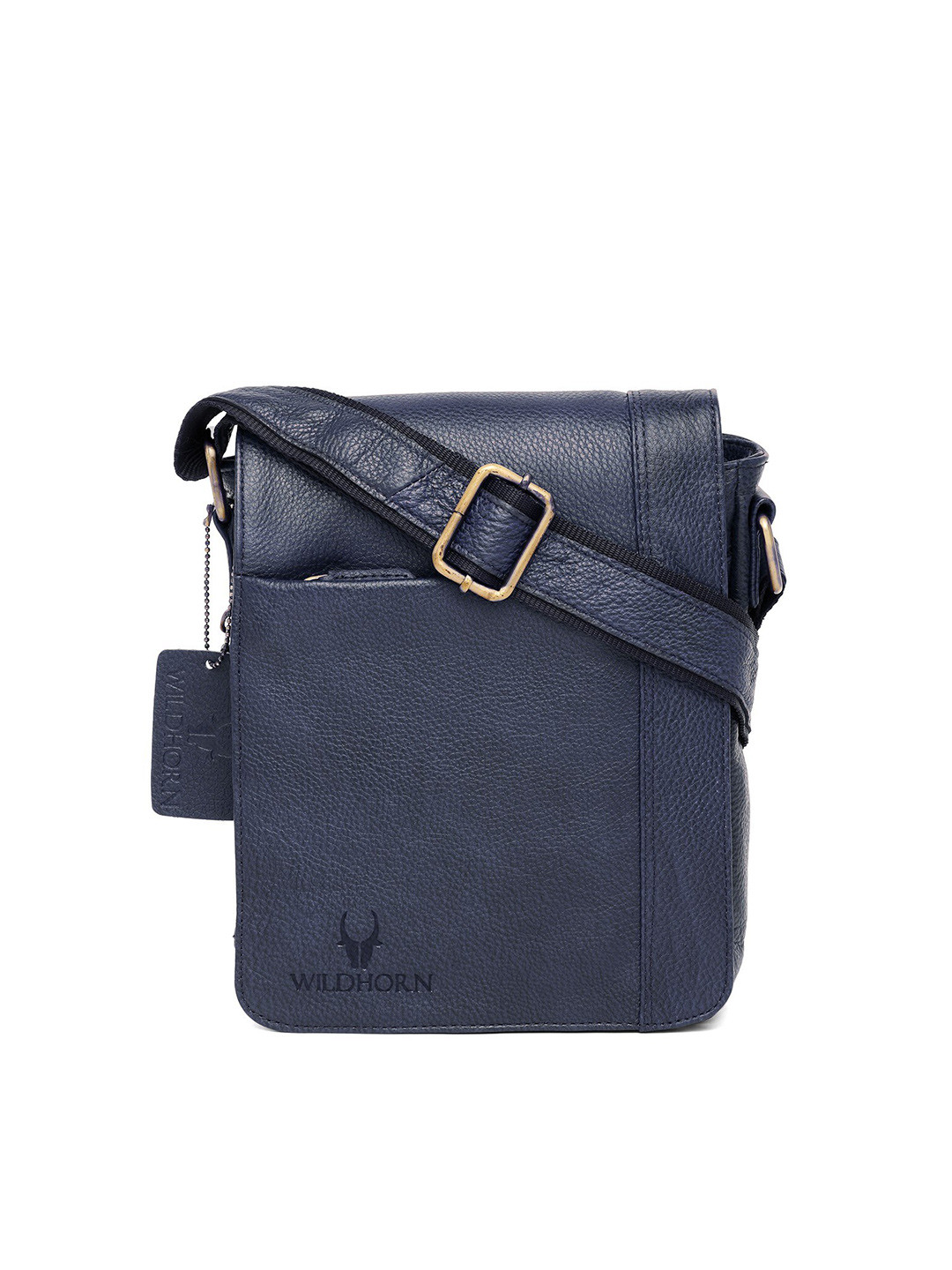 WildHorn Men Blue Textured Leather Messenger Bag