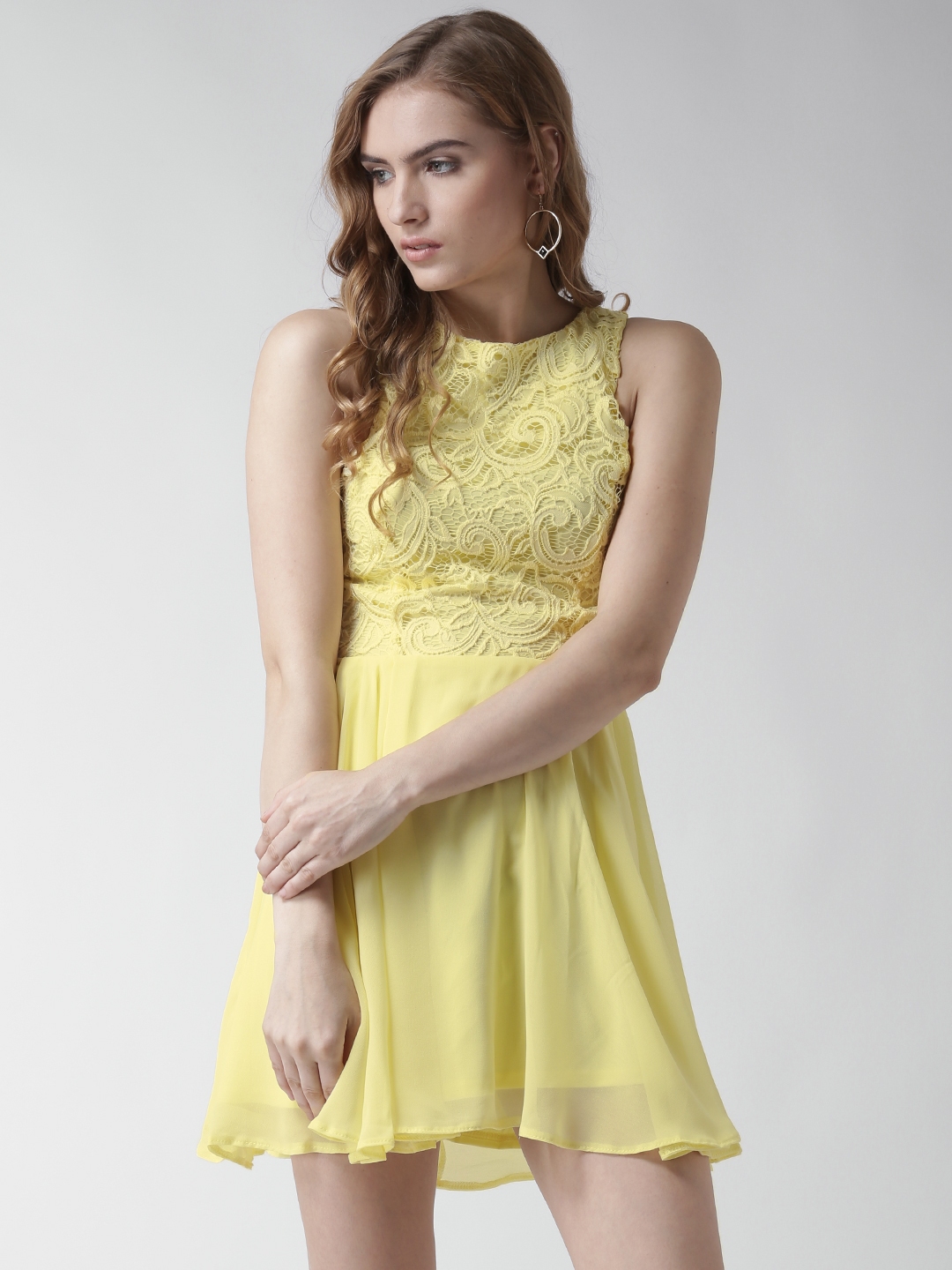 New Look Women Yellow Lace Fit Flare Dress
