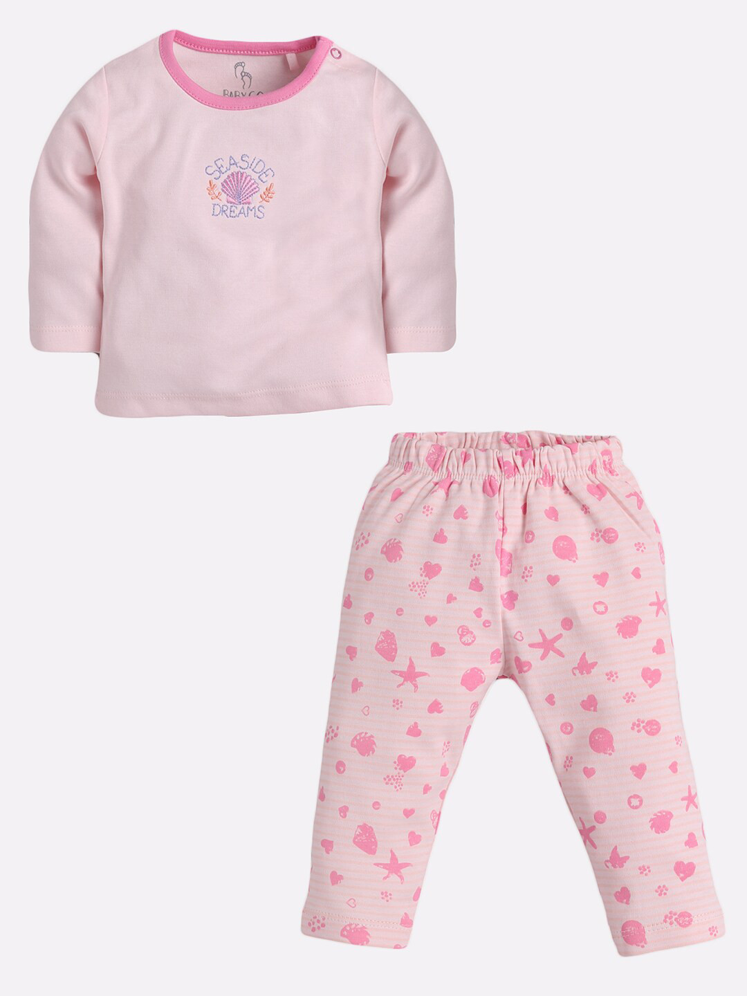 BABY GO Unisex Kids Pink Printed Cotton Top with Pyjamas