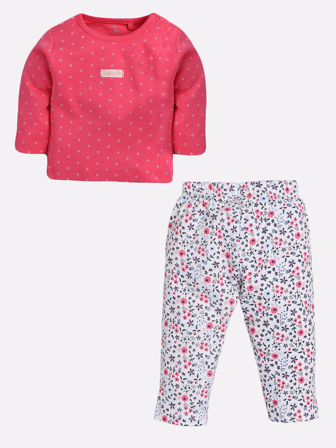 BABY GO Unisex Kids Pink & White Printed Top with Pyjamas