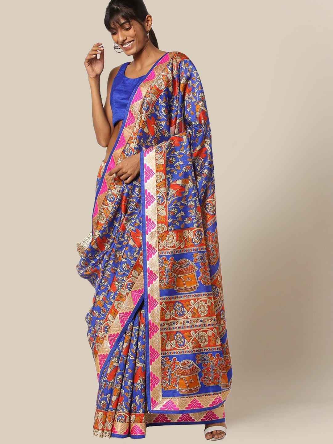 Chhabra 555 Blue & Orange Art Silk Printed Saree