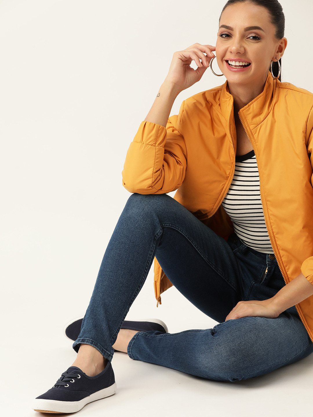 DressBerry Women Mustard Yellow Solid Padded Jacket