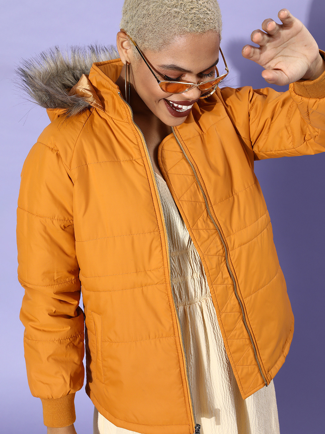 DressBerry Women Mustard Yellow Solid Parka Jacket