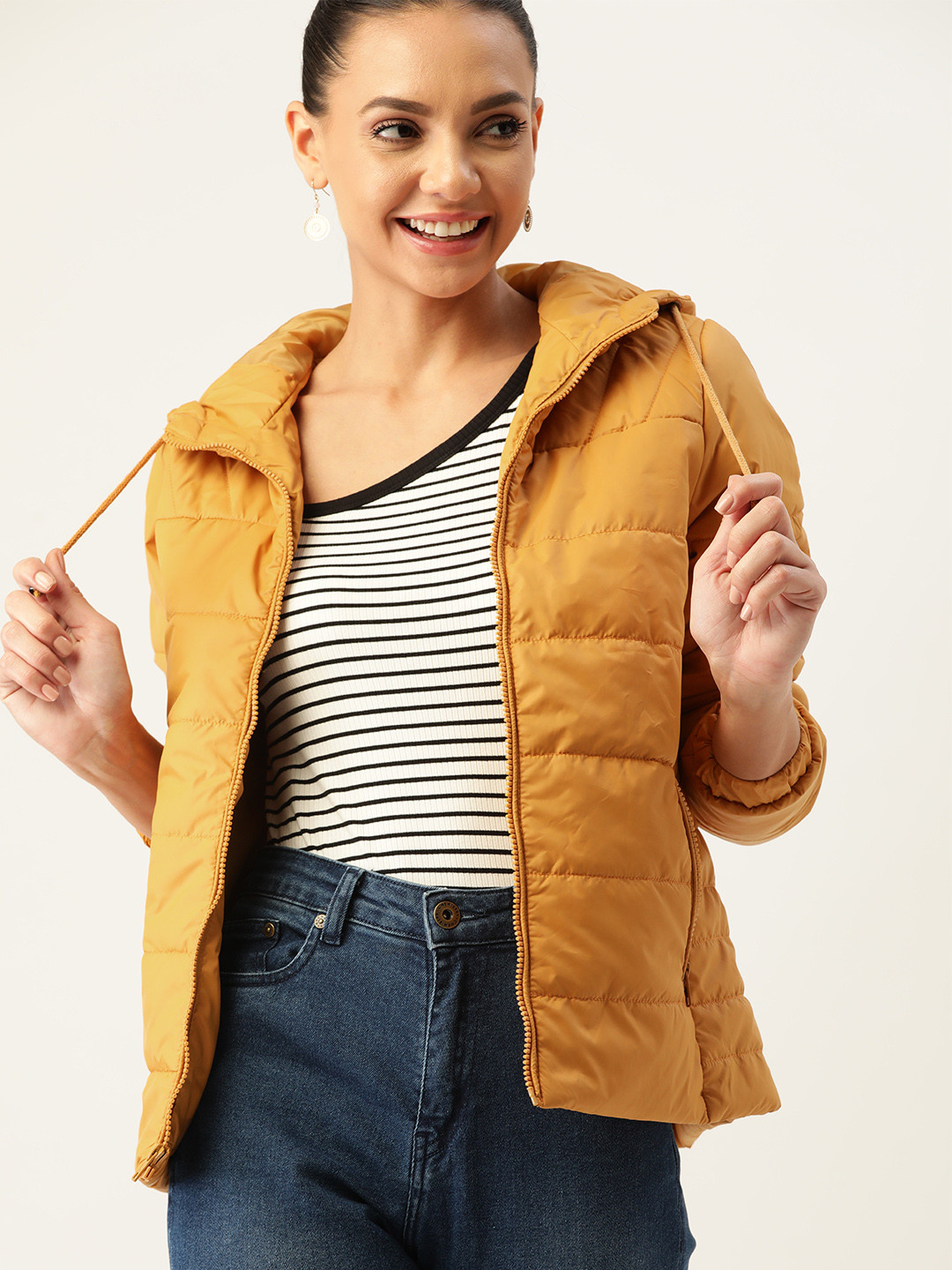 DressBerry Women Mustard Yellow Padded Jacket