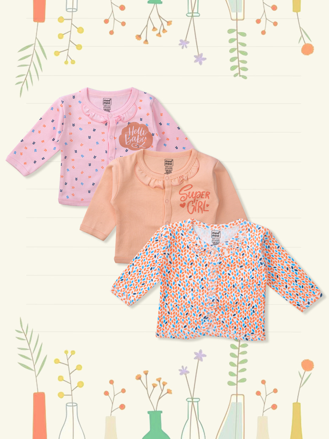 MeeMee Infant Girls Pack of 3 Printed Jhablas