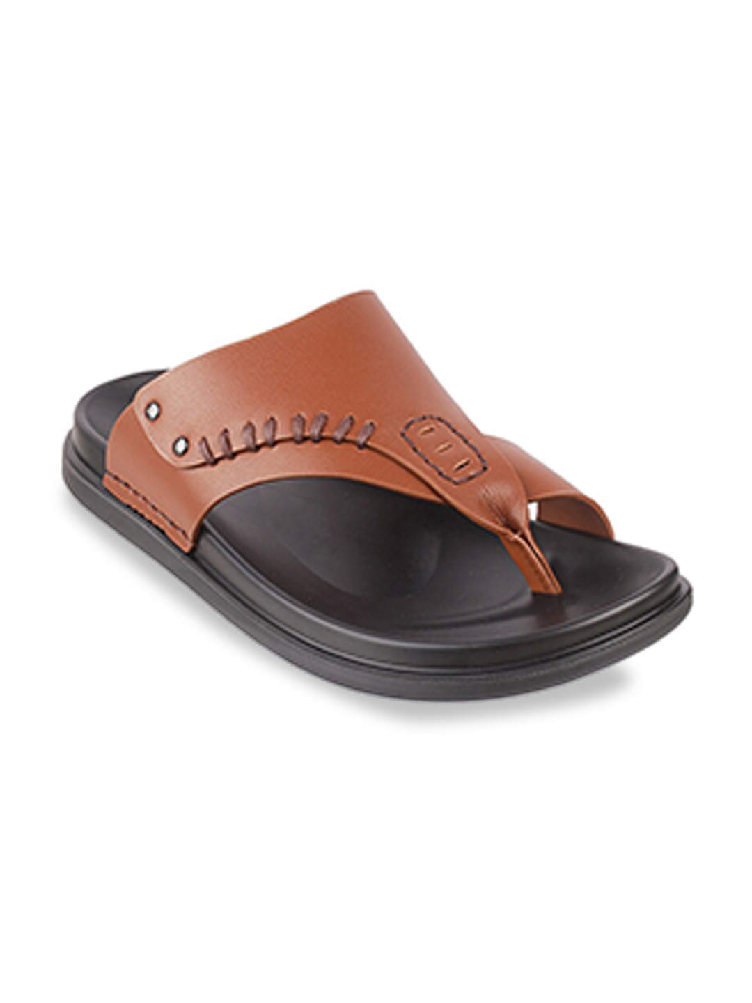 DAVINCHI Men Tan Brown Leather Comfort Sandals
