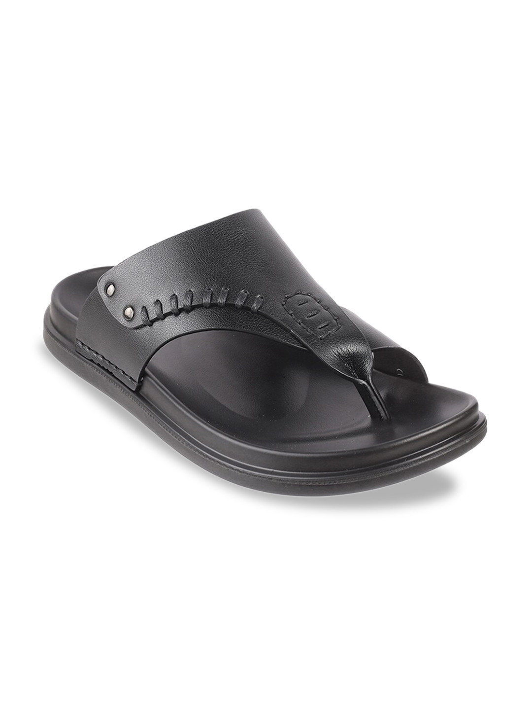 DAVINCHI Men Black Leather Comfort Sandals