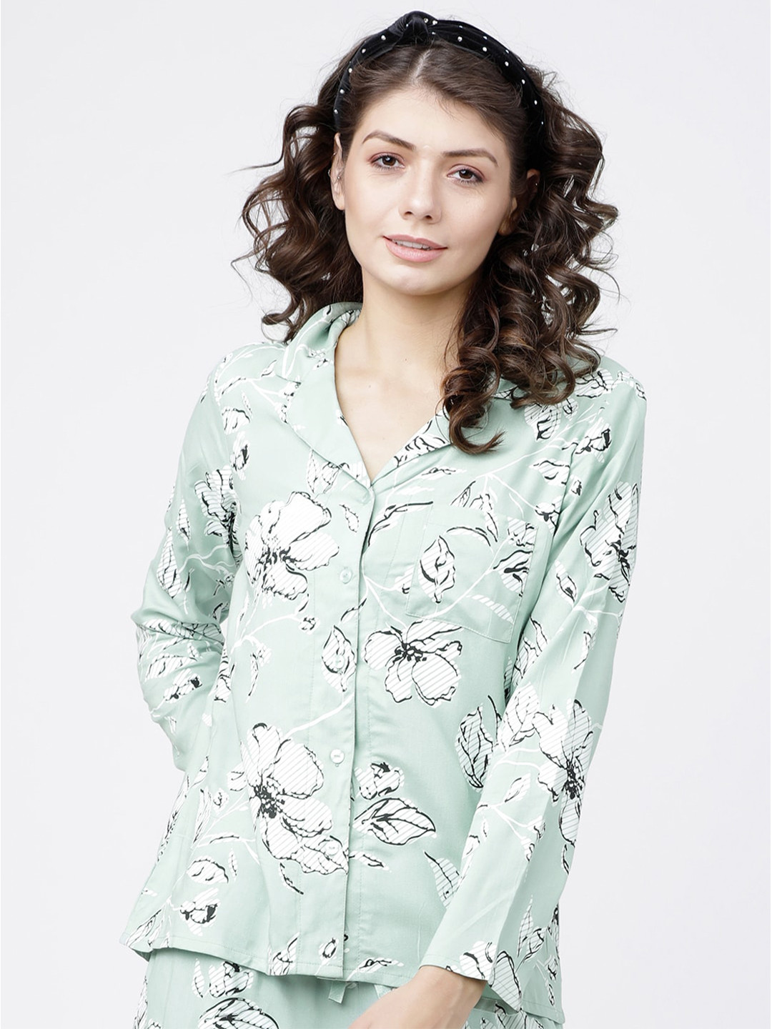 Tokyo Talkies Women Mint Green & White Printed Nightdress
