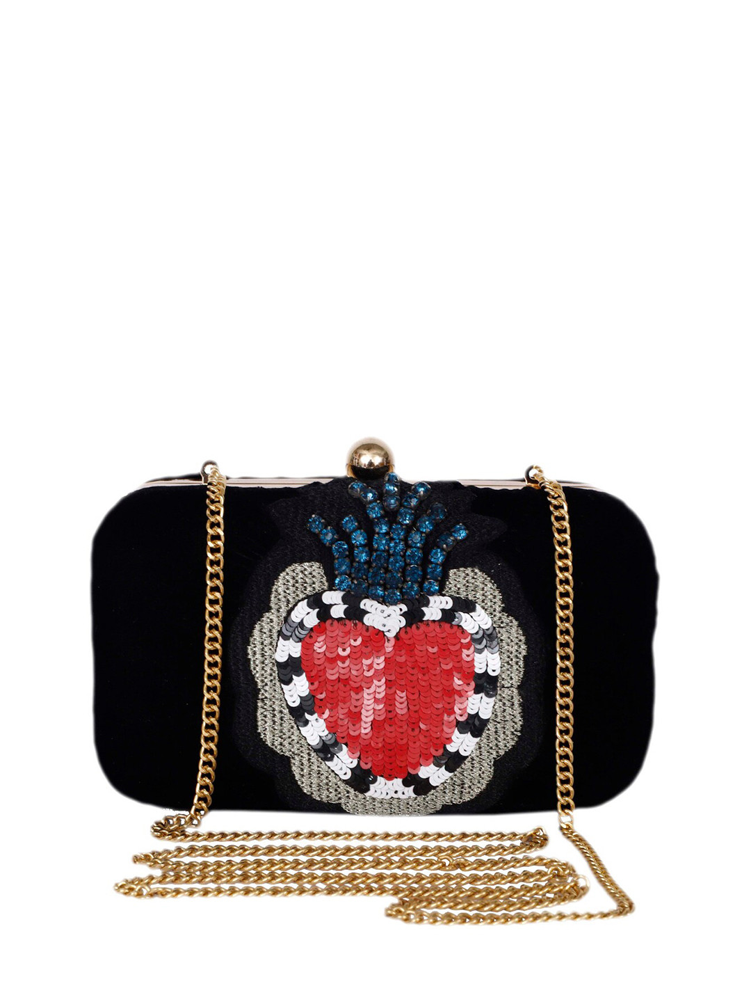 REZZY Black & Red Embellished Box Clutch