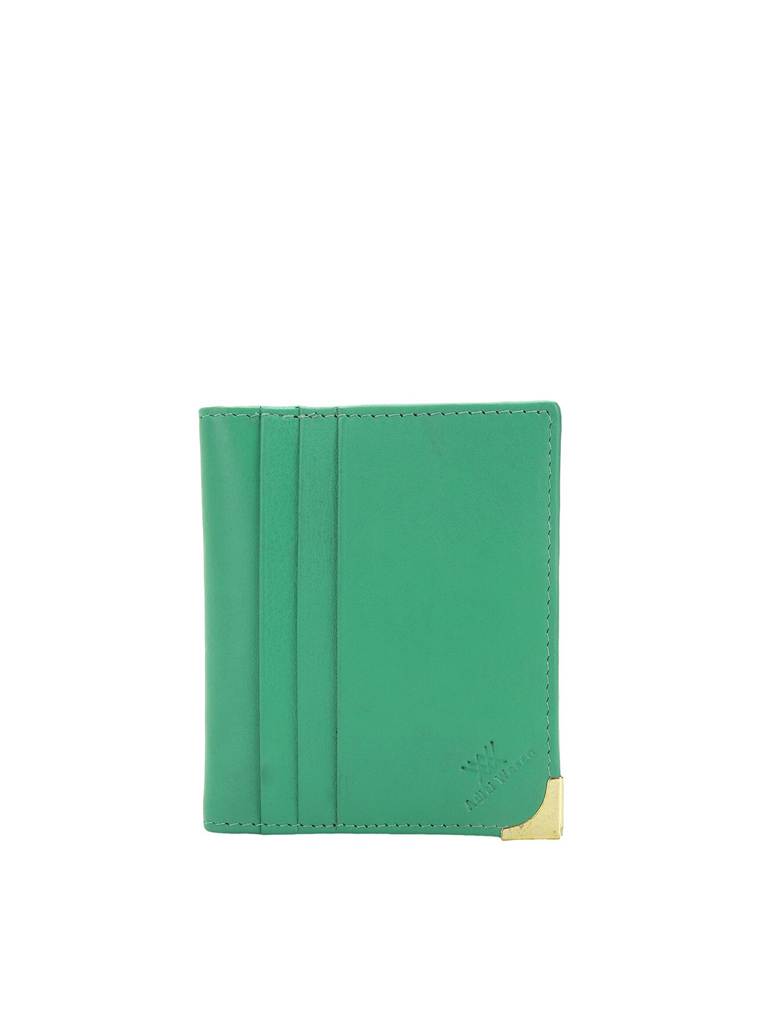 Aditi Wasan Unisex Green Solid Leather Card Holder