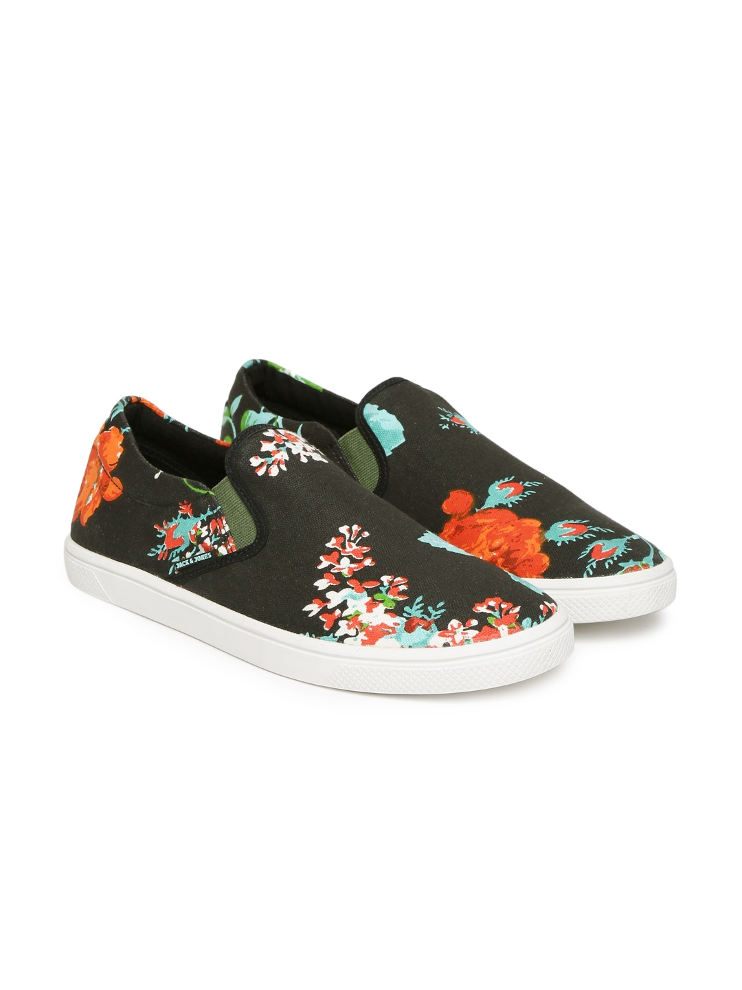 Jack Jones Men Black Floral Print Slip On Sneakers