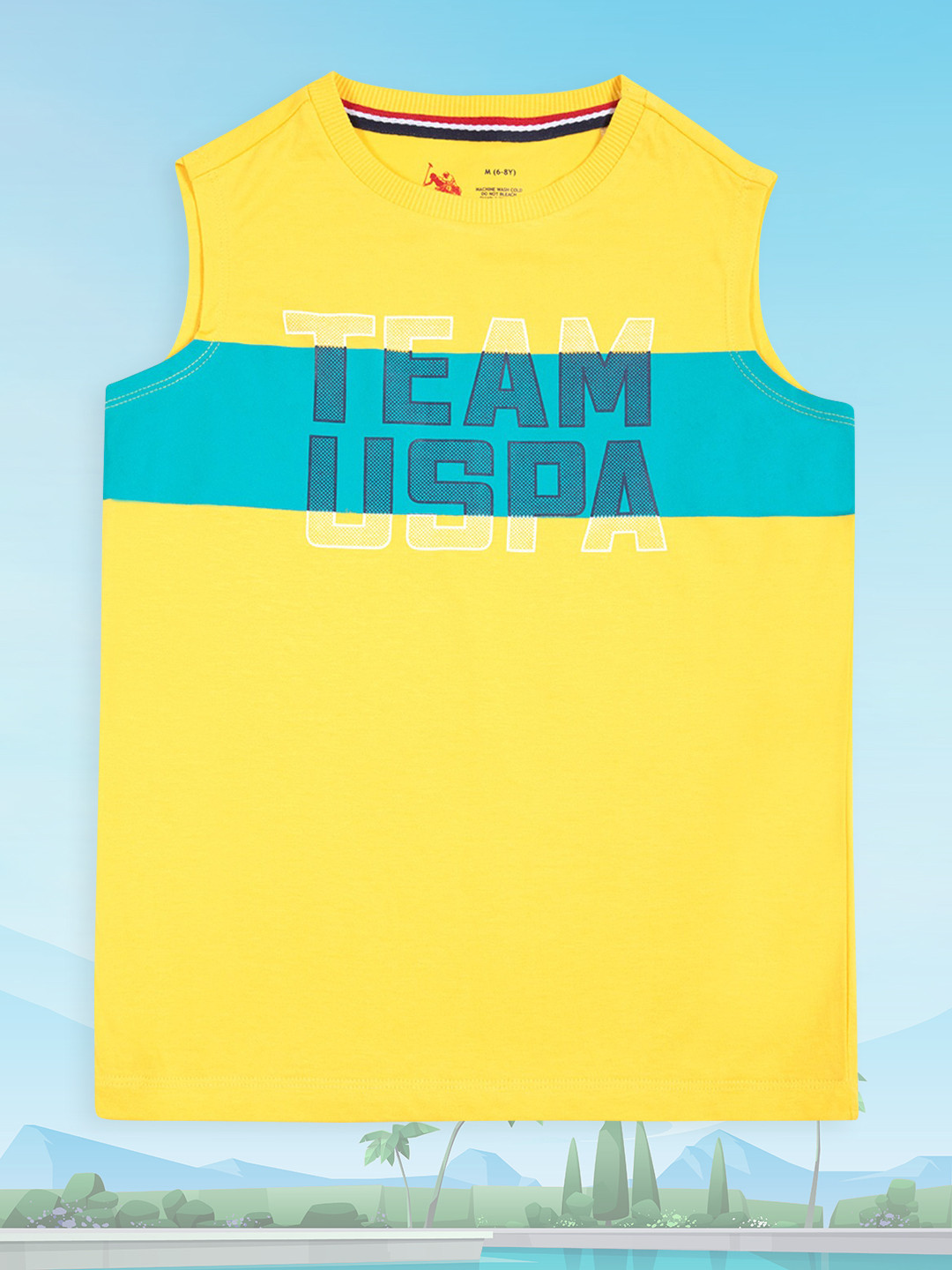 U.S. Polo Assn. Kids Boys Yellow Solid Cotton Lounge T-shirt Striped Detail