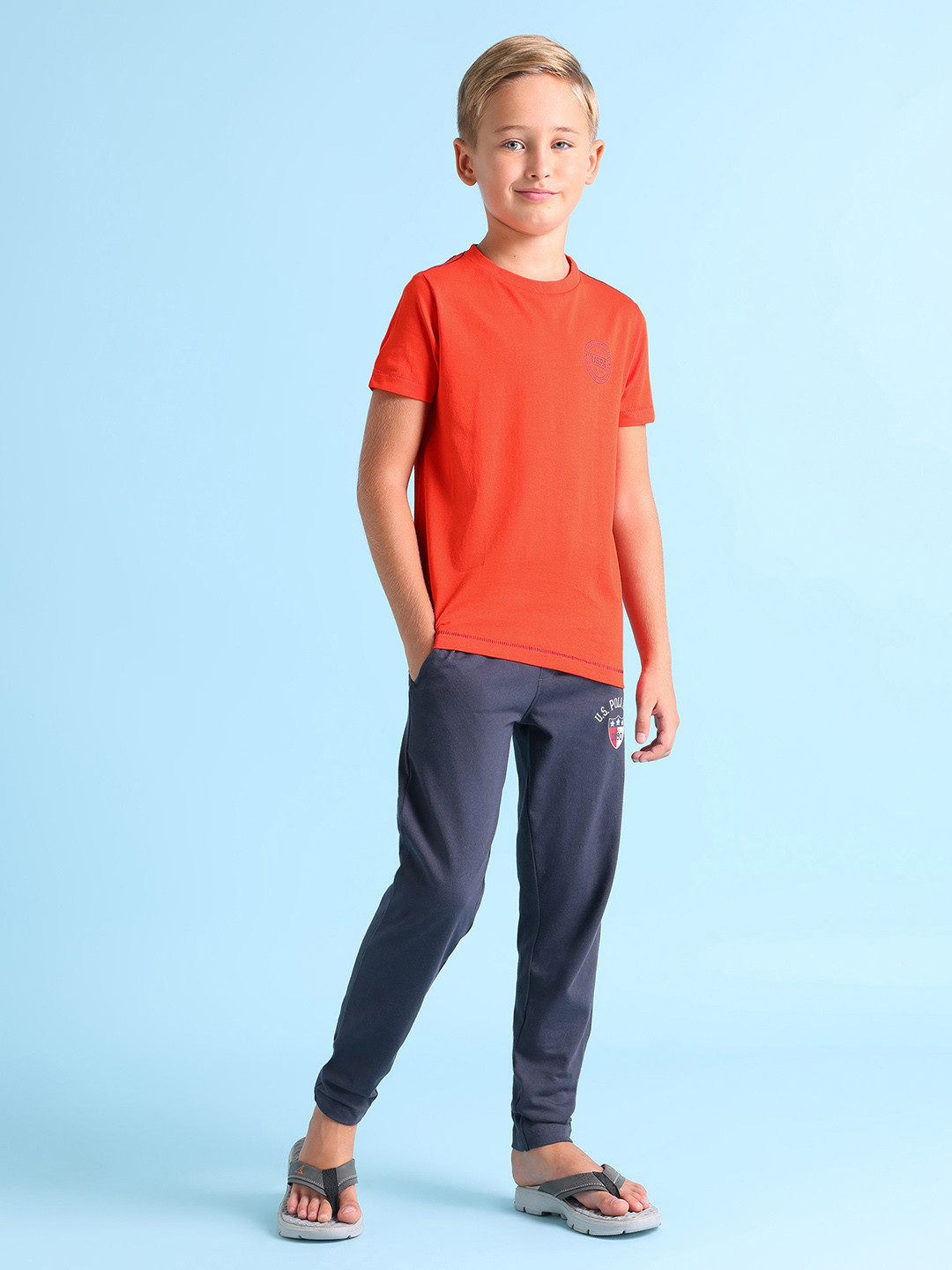 U.S. Polo Assn. Kids Boys Orange Pure Cotton Lounge T-shirt