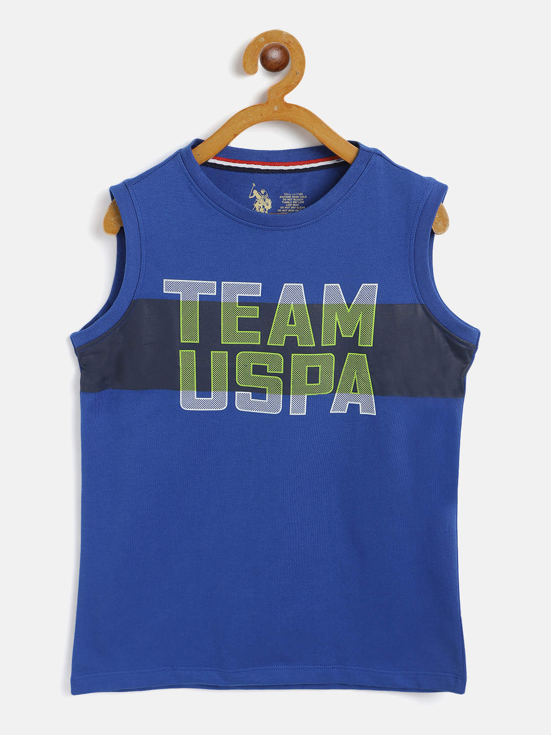 U.S. Polo Assn. Kids Boys Blue & Yellow Cotton Brand Logo Print Lounge T-shirt