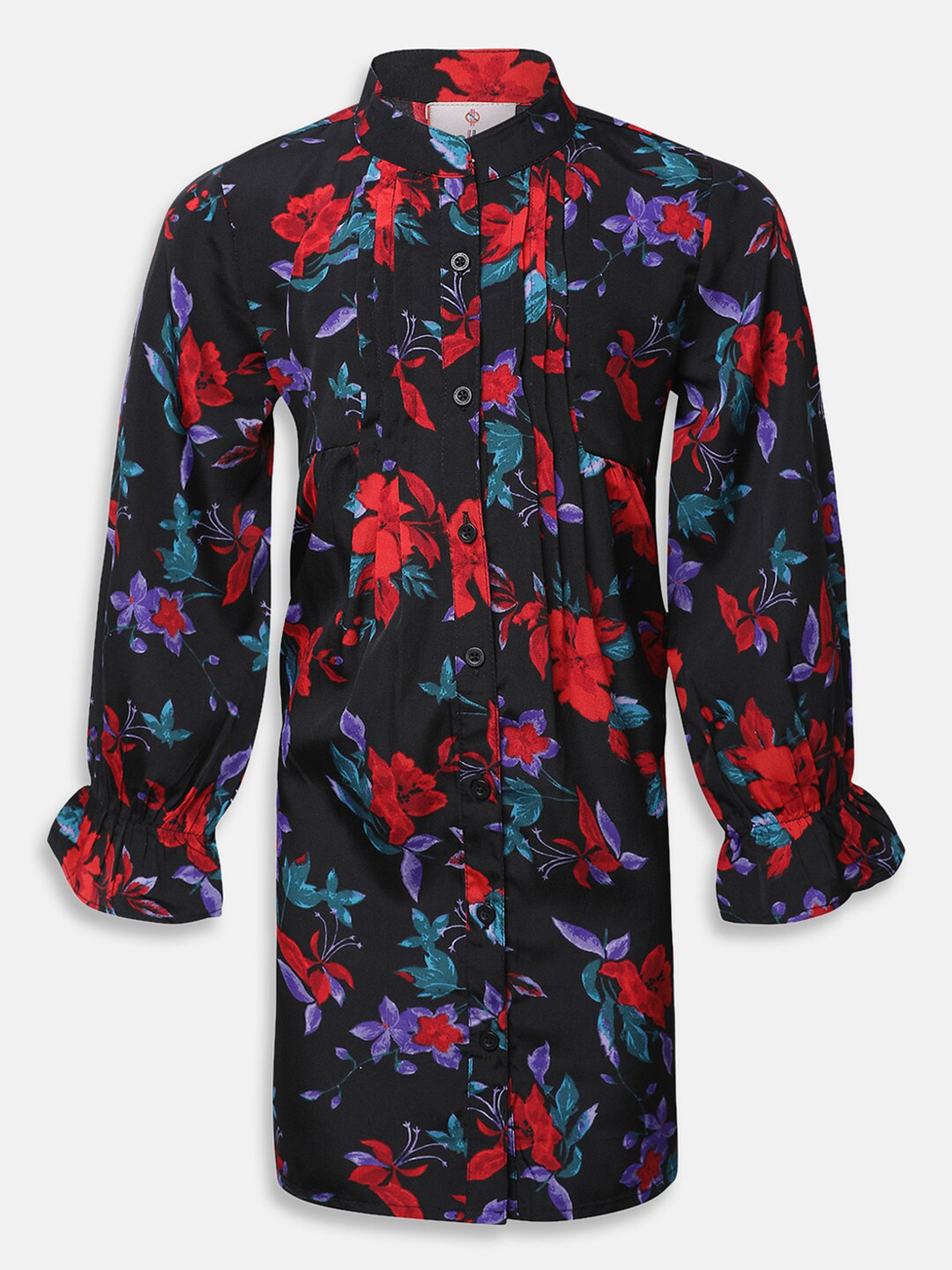 Oxolloxo Girls Black & Red Floral Printed Tunic