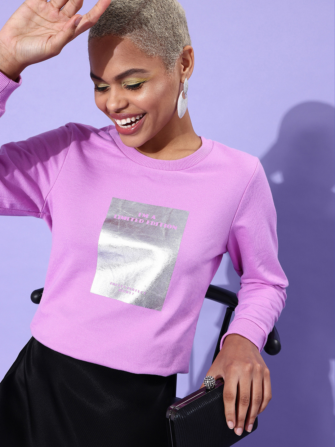 DressBerry Women Charming Purple Graphic Bling and Sparkly Sweatshirt