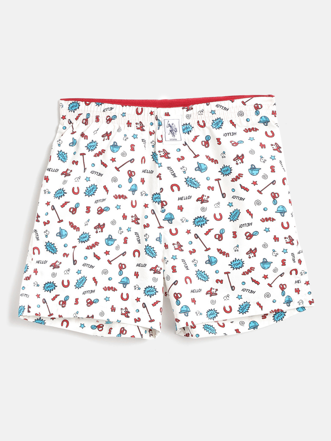 U.S. Polo Assn. Kids Boys White & Blue Quirky Print Pure Cotton Boxers 8905202197614