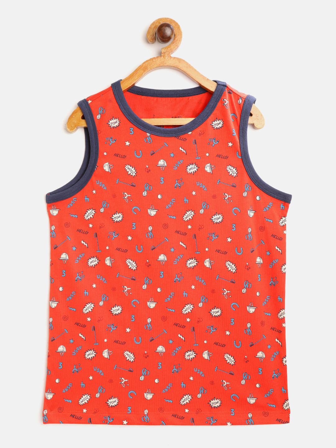 U.S. Polo Assn. Kids Boys Orange & Blue Printed Cotton Innerwear Vests