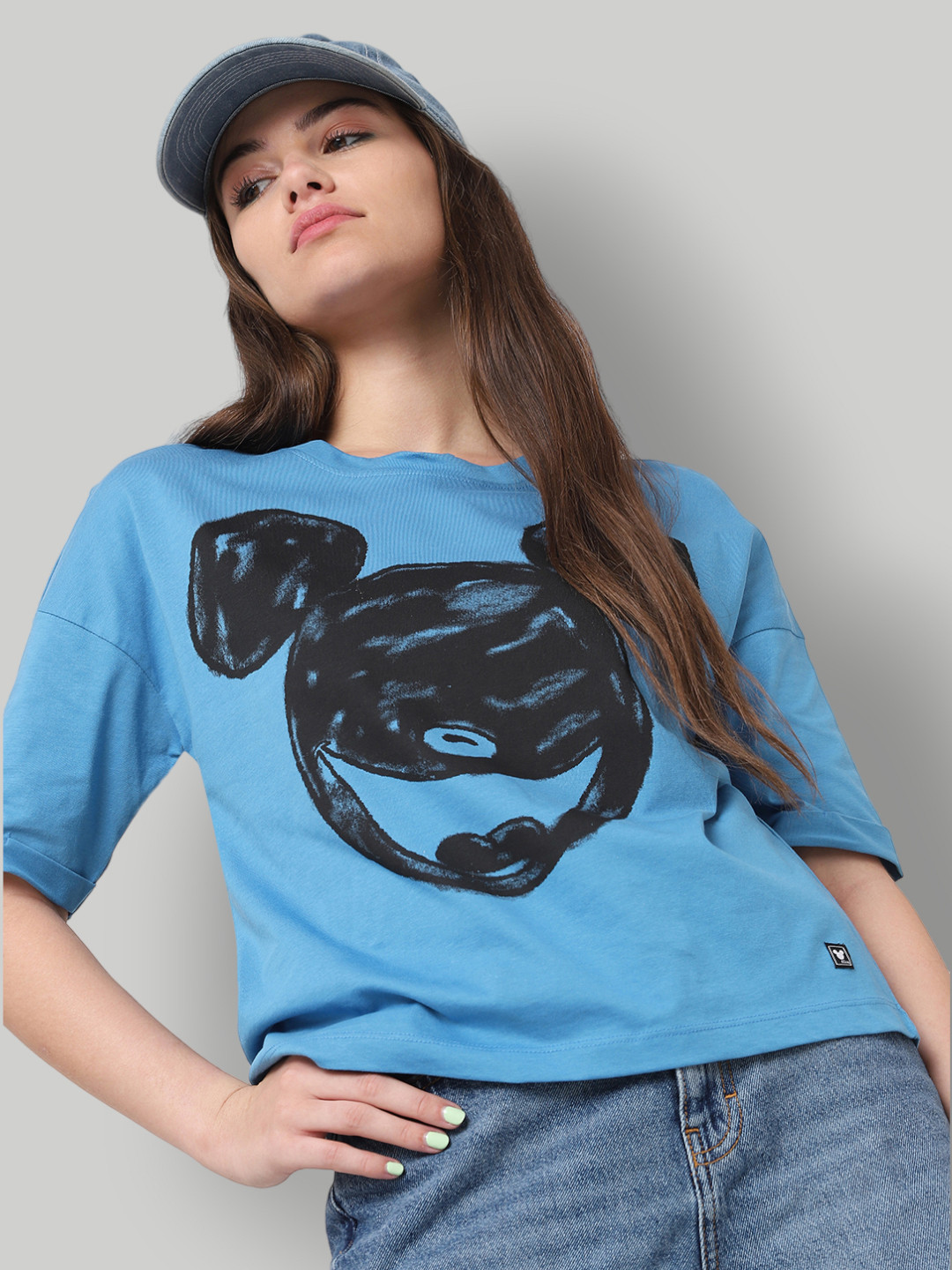 ONLY Women Blue Mickey Mouse Printed T-shirt