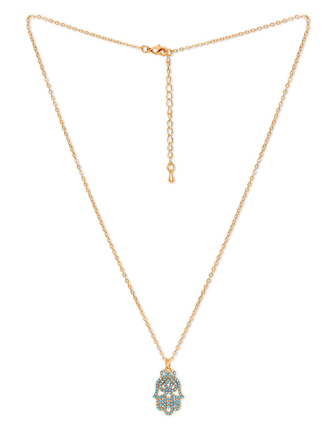 Moon Dust 22K Gold-Plated Blue Hand of Hamsa Pendant With Chain