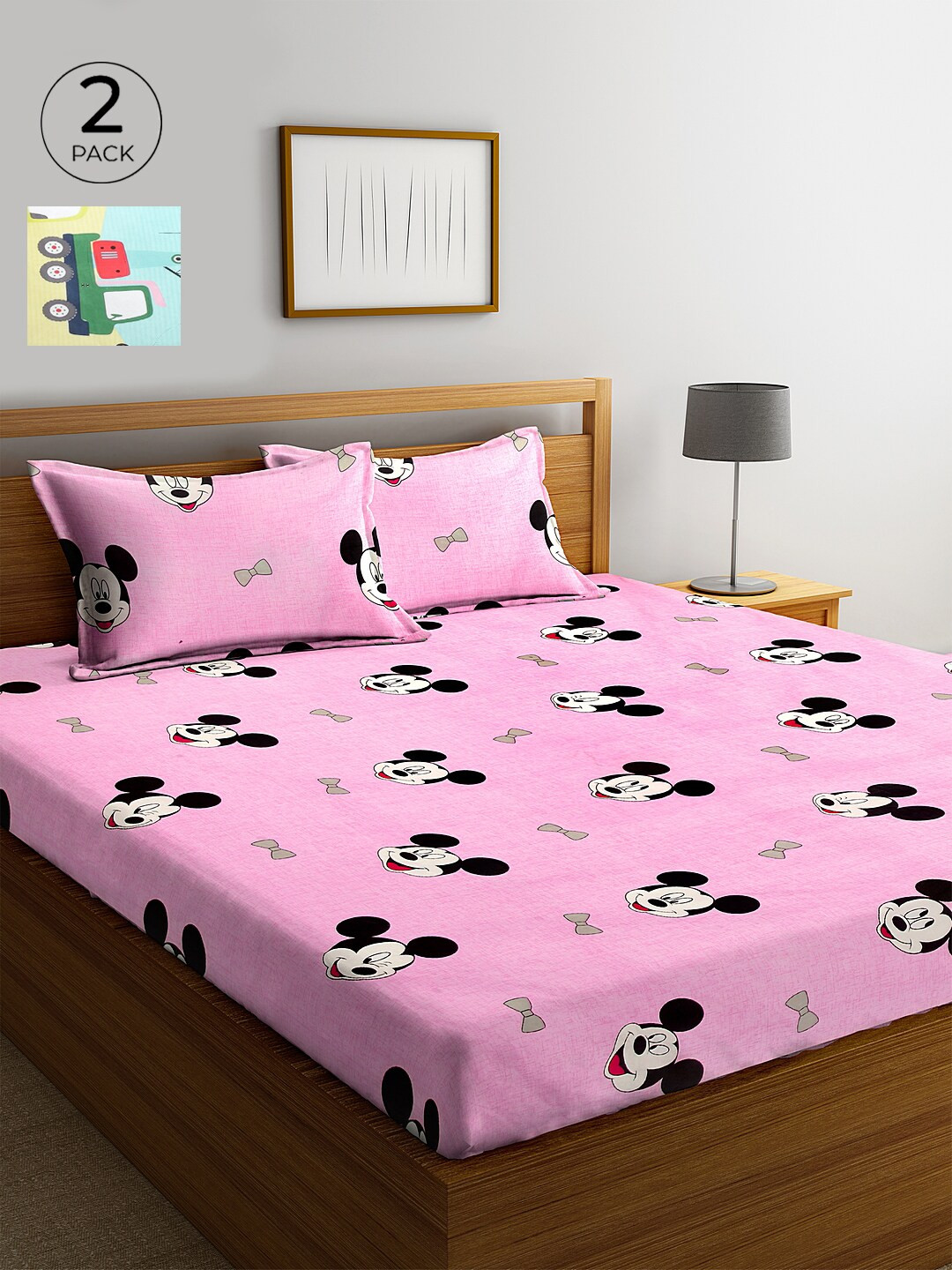 KLOTTHE Jaipuri Multicoloured Cartoon Characters Cotton Breathable 210 TC King Fine 2 Bedsheet with 4 Pillow Covers-98 x 89 inches