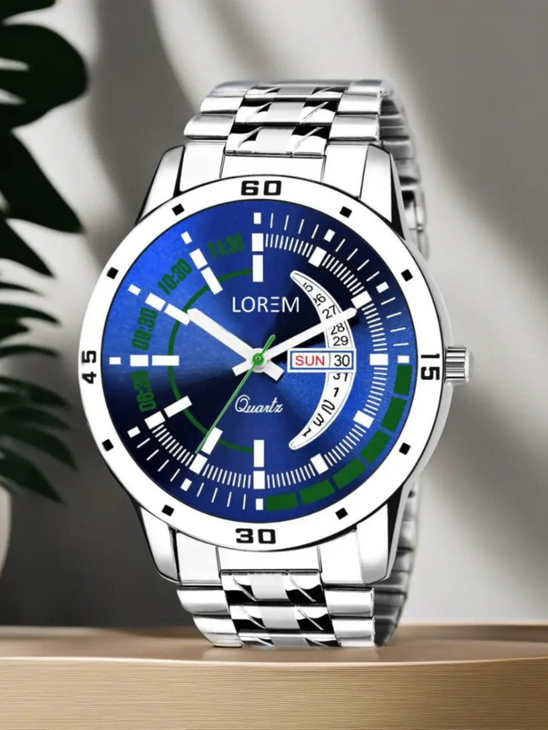 LOREM Men Silver-Toned & Blue Analogue Watch LR110