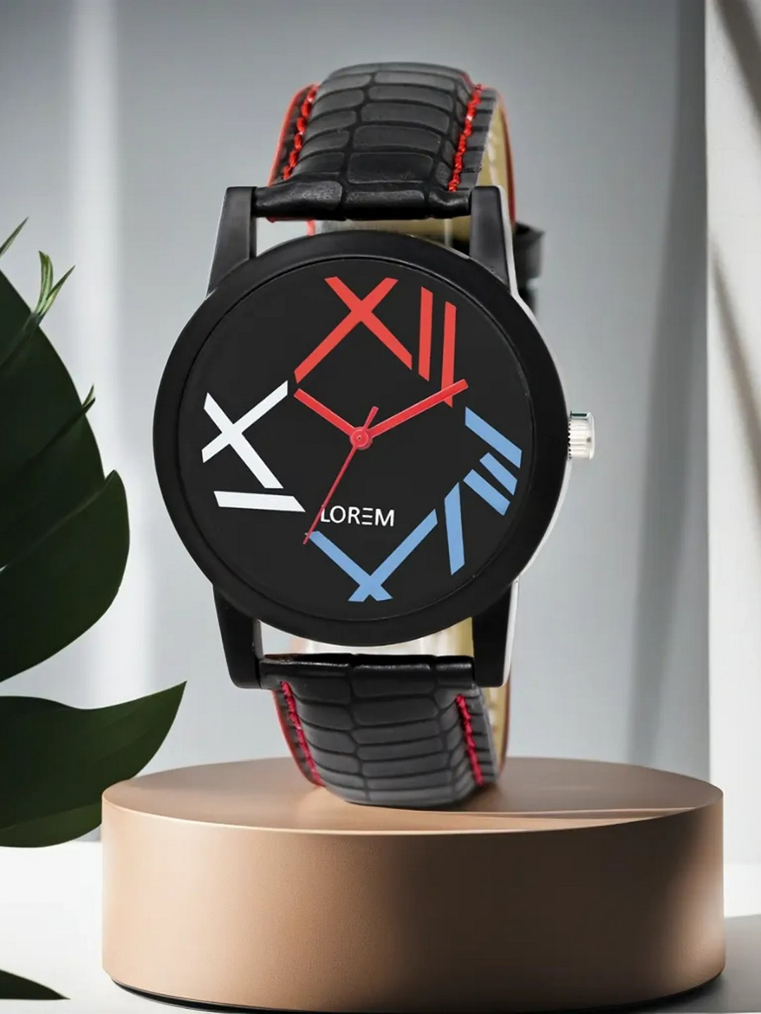 LOREM Men Black & Red Analogue Watch LR12