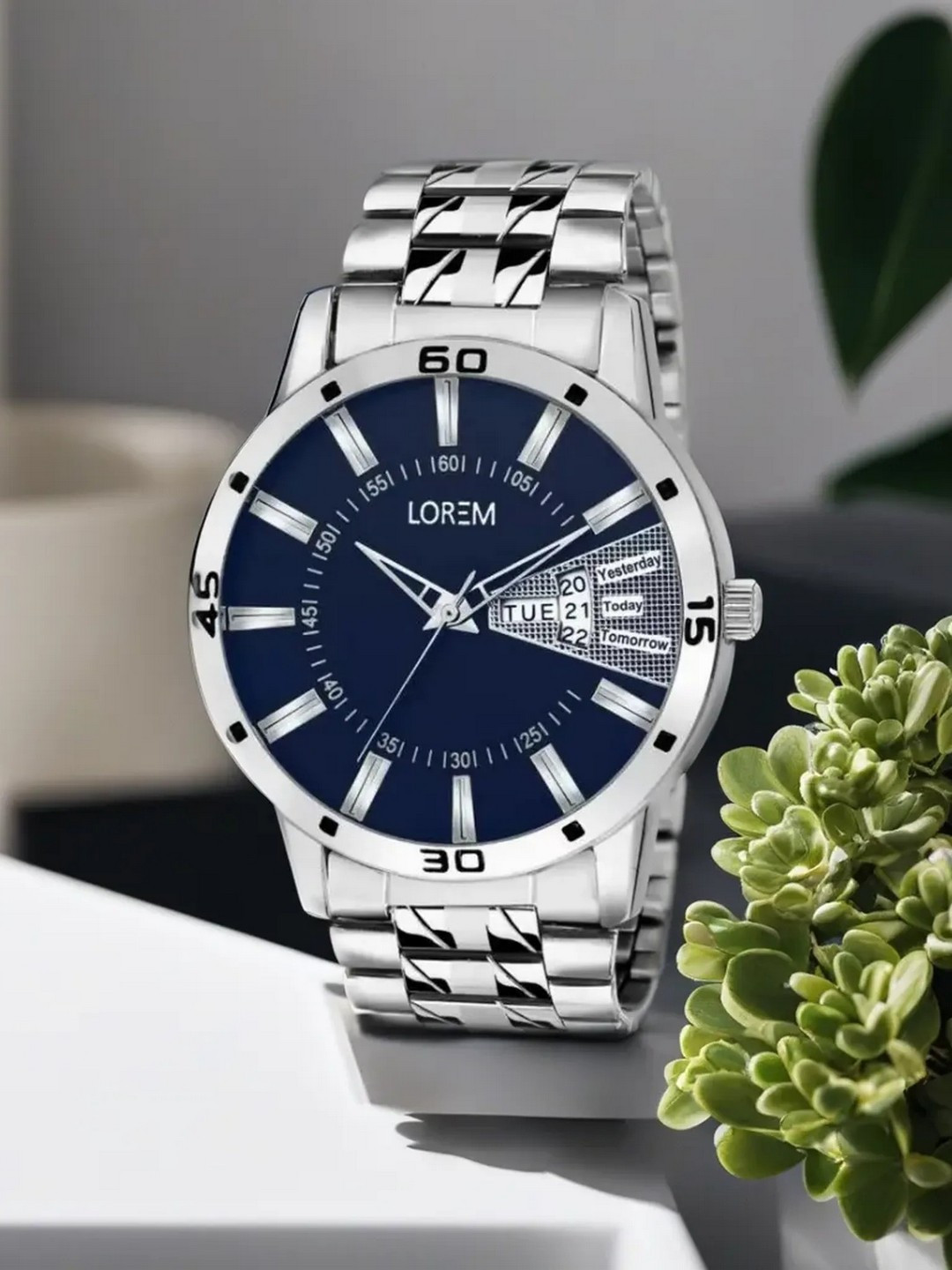 LOREM Men Blue & Silver-Toned Analogue Watch LR102