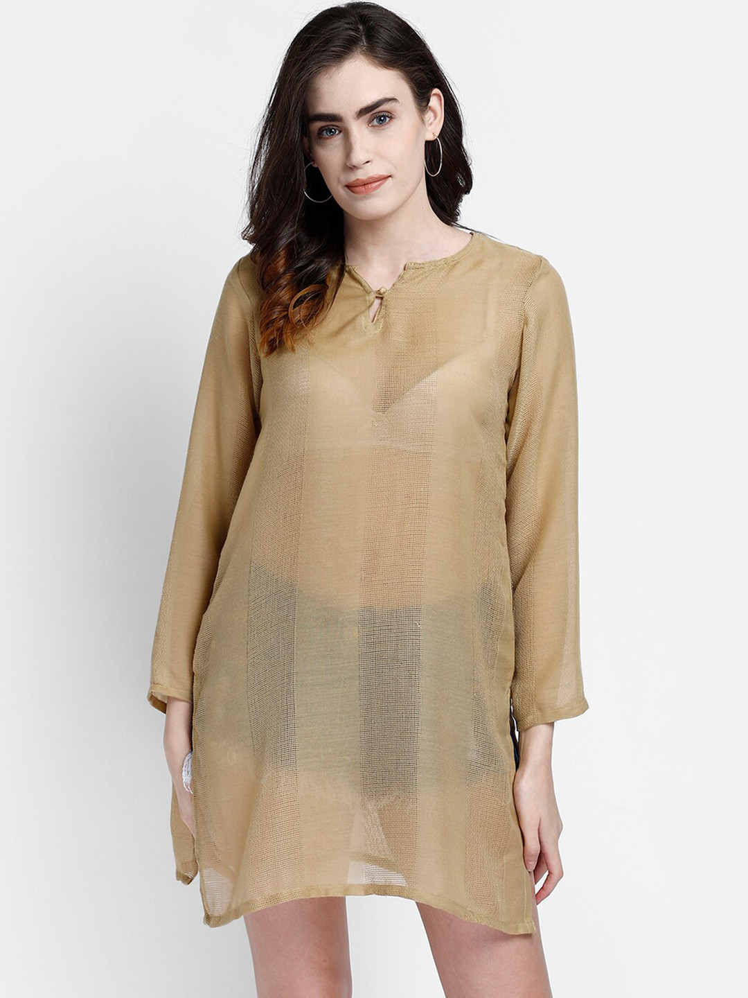 Aditi Wasan Beige Semi-Sheer Sheath Dress