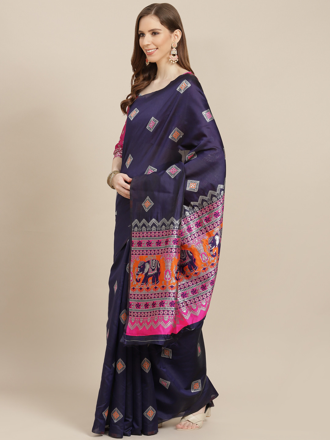 KALINI Navy Blue Woven Design Banarasi Saree