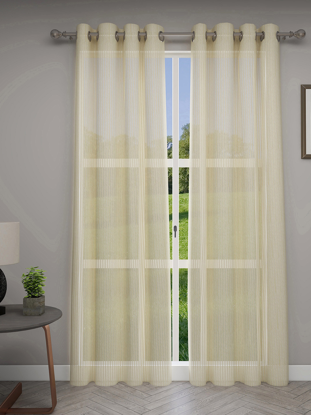 GM Cream-Coloured & Transparent Set of 2 Sheer Door Curtains