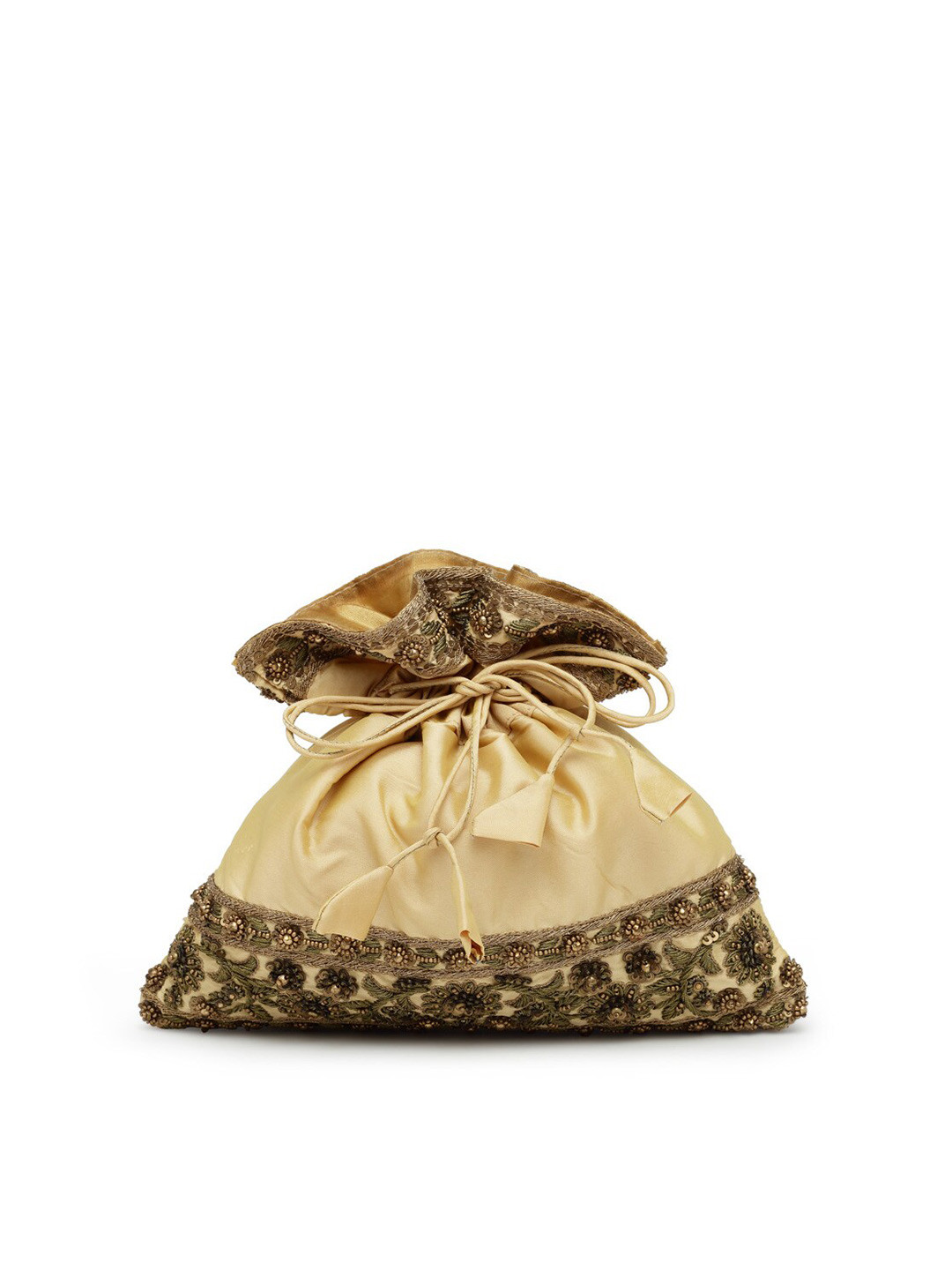 PRACCESSORII Cream-Coloured & Gold-Toned Embroidered Embroidered Clutch