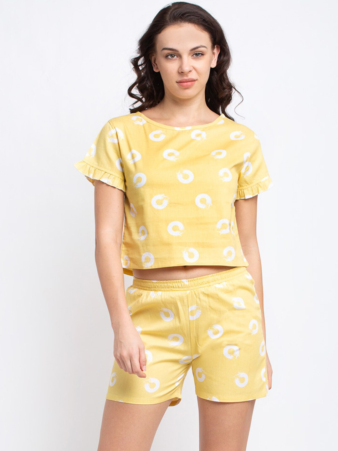 Boston Club Women Yellow & White Printed Night suit