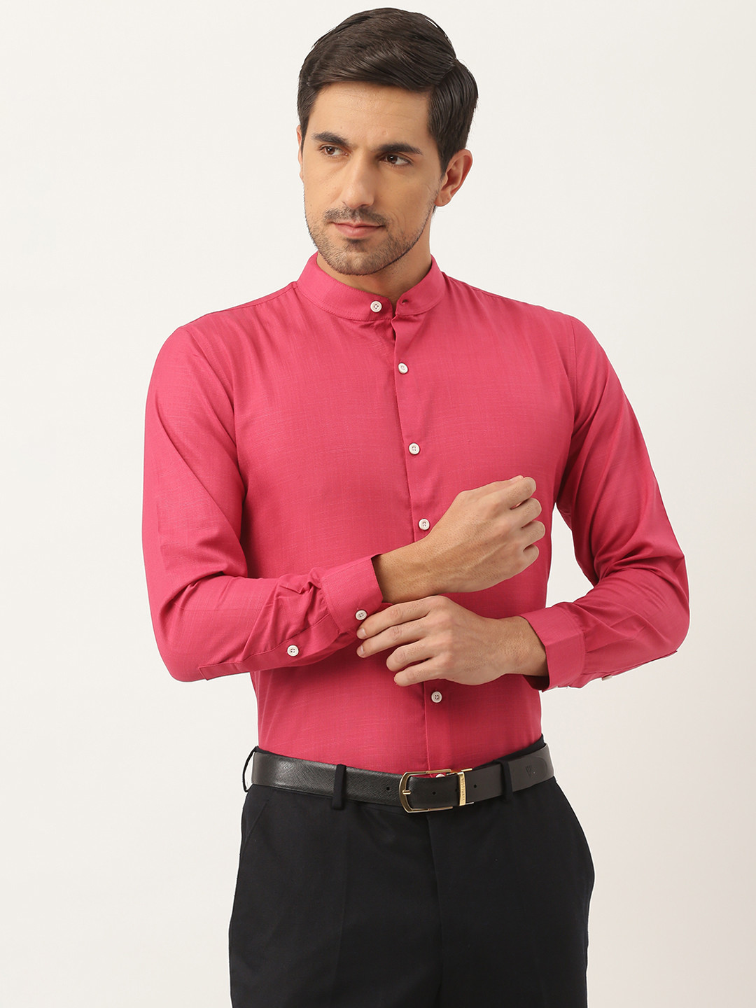 SOJANYA Men Coral Pink Solid Semi Formal Shirt