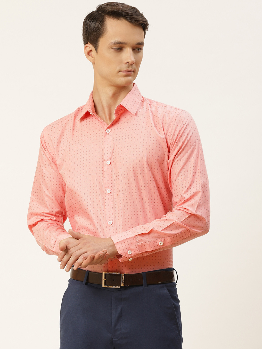 SOJANYA Men Pink Micro Prints Pure Cotton Classic Formal Shirt
