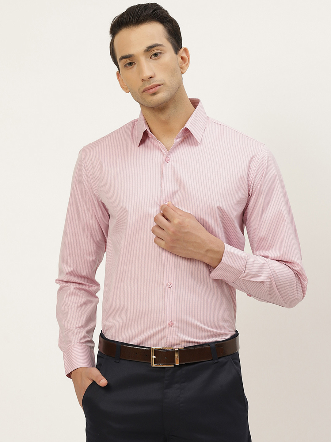 SOJANYA Men Pink Classic Striped Formal Shirt